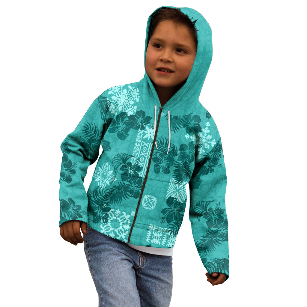 Vintage Hawaii Kid Hoodie Hibiscus Mix Hawaiian Quilt Patches - Teal - Wonder Print Shop