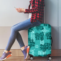Vintage Hawaii Luggage Cover Hibiscus Mix Hawaiian Quilt Patches - Teal - Wonder Print Shop