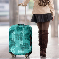 Vintage Hawaii Luggage Cover Hibiscus Mix Hawaiian Quilt Patches - Teal - Wonder Print Shop