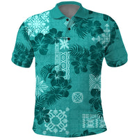 Vintage Hawaii Polo Shirt Hibiscus Mix Hawaiian Quilt Patches - Teal - Wonder Print Shop
