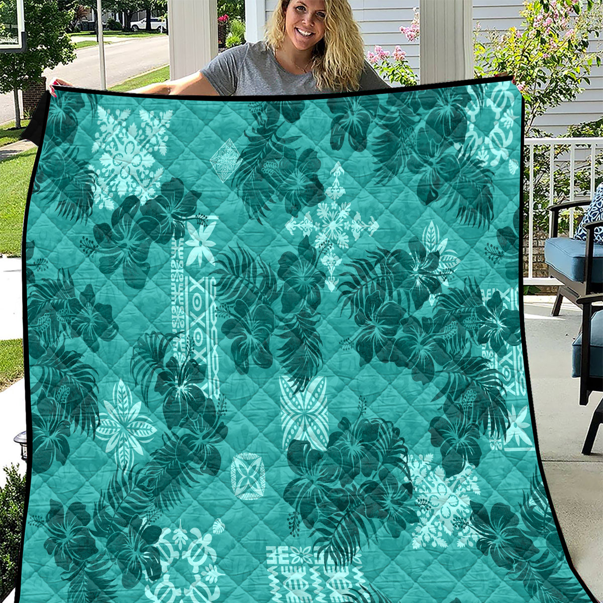 Vintage Hawaii Quilt Hibiscus Mix Hawaiian Quilt Patches - Teal - Wonder Print Shop