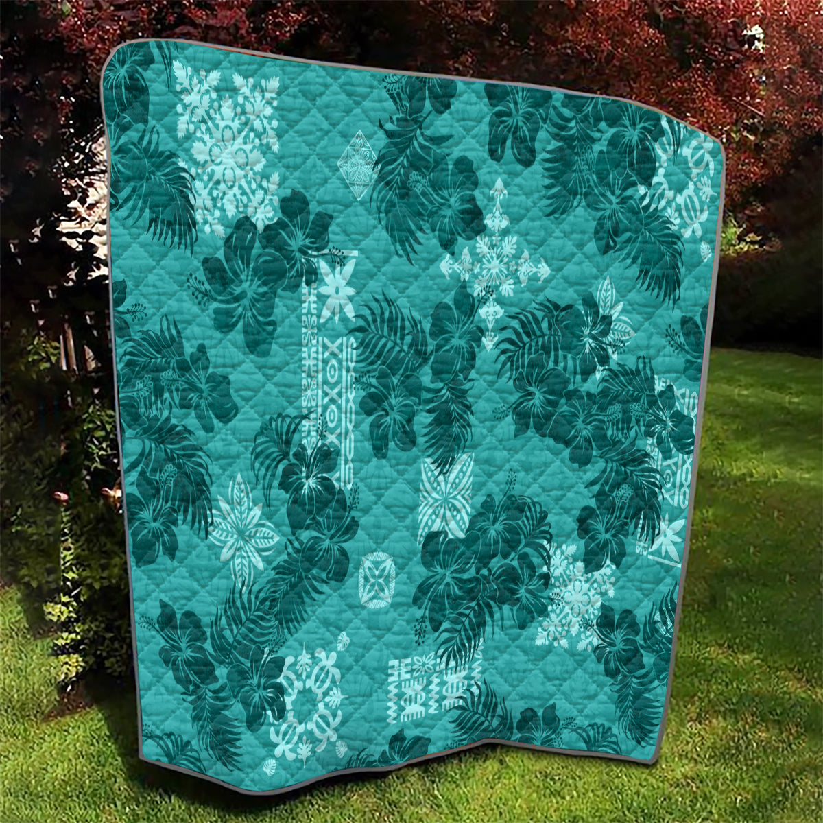 Vintage Hawaii Quilt Hibiscus Mix Hawaiian Quilt Patches - Teal - Wonder Print Shop