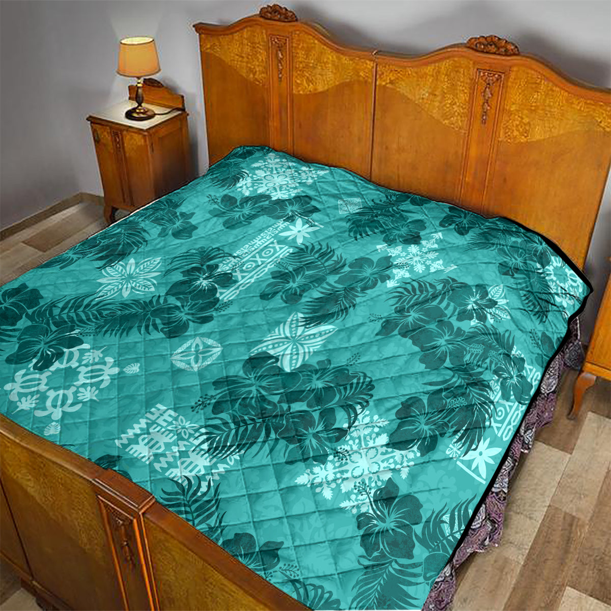 Vintage Hawaii Quilt Hibiscus Mix Hawaiian Quilt Patches - Teal - Wonder Print Shop