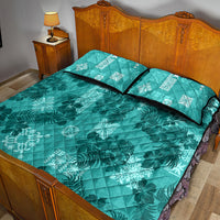 Vintage Hawaii Quilt Bed Set Hibiscus Mix Hawaiian Quilt Patches - Teal - Wonder Print Shop
