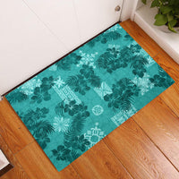 Vintage Hawaii Rubber Doormat Hibiscus Mix Hawaiian Quilt Patches - Teal - Wonder Print Shop