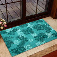 Vintage Hawaii Rubber Doormat Hibiscus Mix Hawaiian Quilt Patches - Teal - Wonder Print Shop