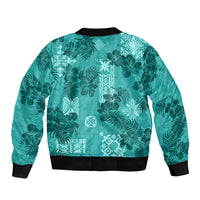 Vintage Hawaii Sleeve Zip Bomber Jacket Hibiscus Mix Hawaiian Quilt Patches - Teal - Wonder Print Shop