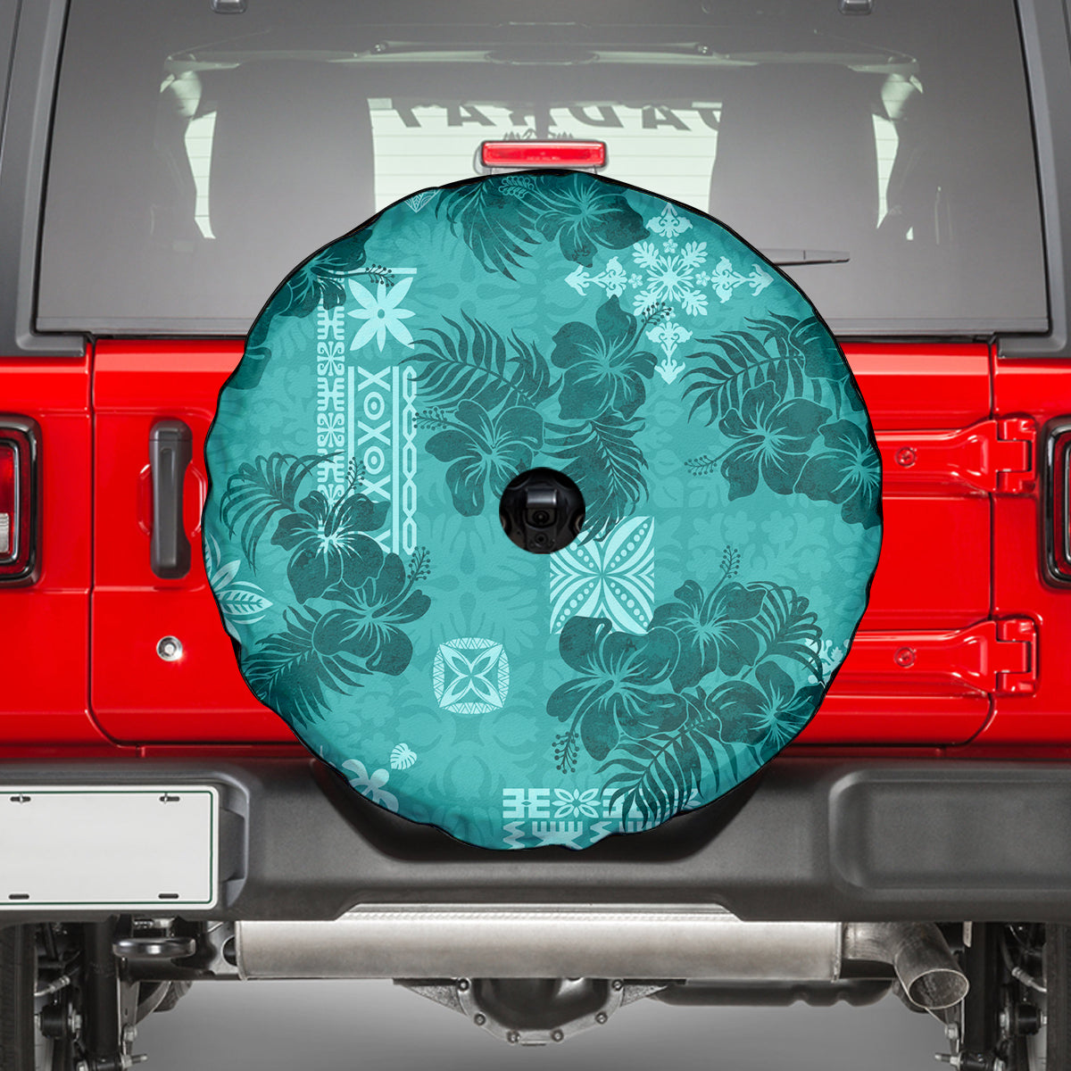 Vintage Hawaii Spare Tire Cover Hibiscus Mix Hawaiian Quilt Patches - Teal - Wonder Print Shop