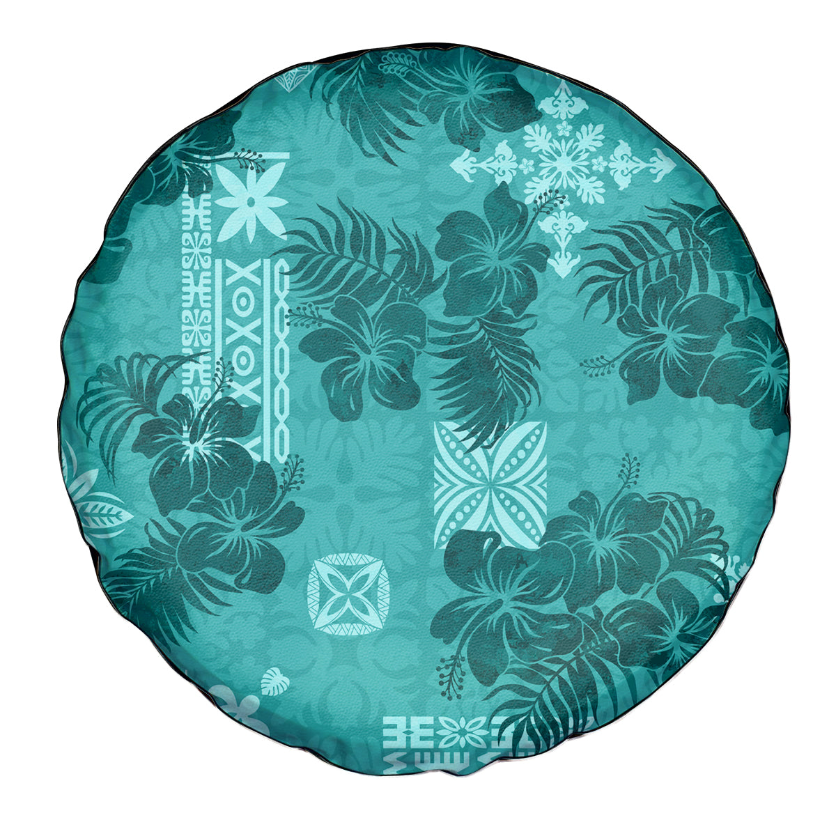 Vintage Hawaii Spare Tire Cover Hibiscus Mix Hawaiian Quilt Patches - Teal - Wonder Print Shop
