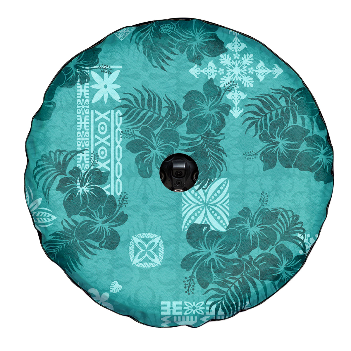 Vintage Hawaii Spare Tire Cover Hibiscus Mix Hawaiian Quilt Patches - Teal - Wonder Print Shop