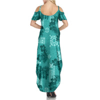 Vintage Hawaii Summer Maxi Dress Hibiscus Mix Hawaiian Quilt Patches - Teal - Wonder Print Shop