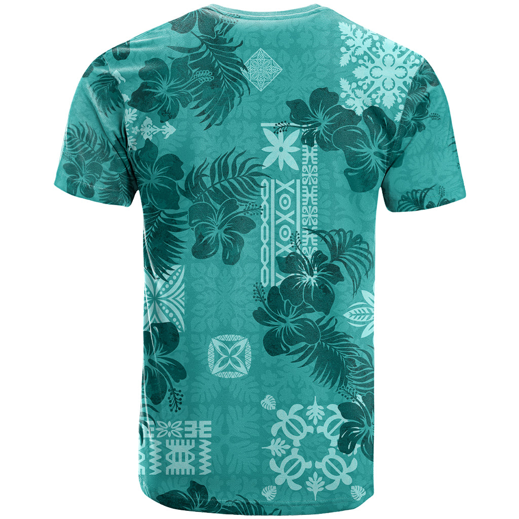 Vintage Hawaii T Shirt Hibiscus Mix Hawaiian Quilt Patches - Teal - Wonder Print Shop