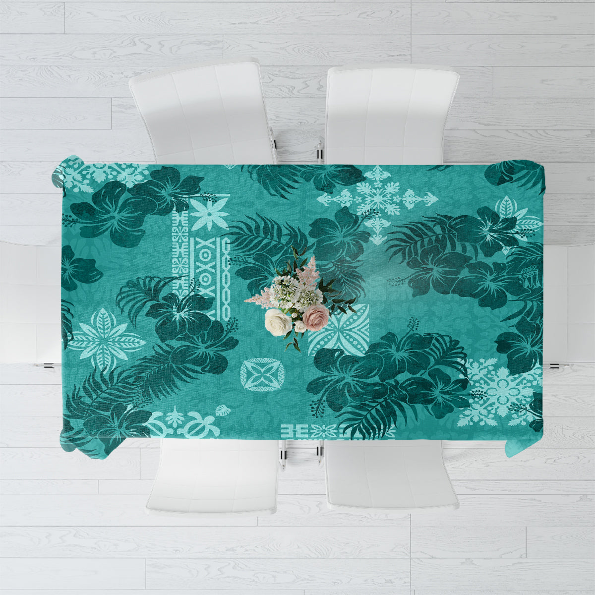 Vintage Hawaii Tablecloth Hibiscus Mix Hawaiian Quilt Patches - Teal - Wonder Print Shop