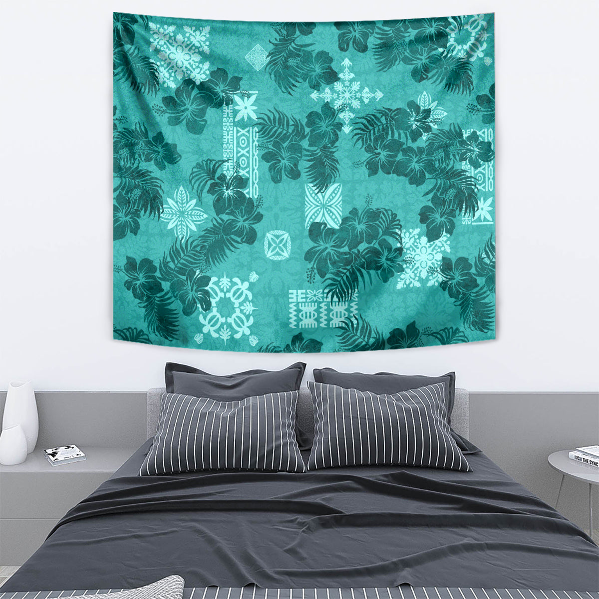 Vintage Hawaii Tapestry Hibiscus Mix Hawaiian Quilt Patches - Teal - Wonder Print Shop