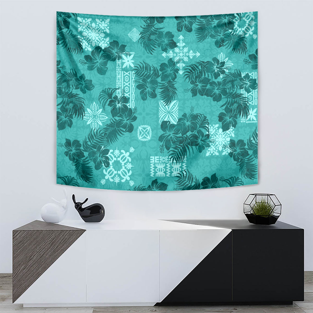 Vintage Hawaii Tapestry Hibiscus Mix Hawaiian Quilt Patches - Teal - Wonder Print Shop