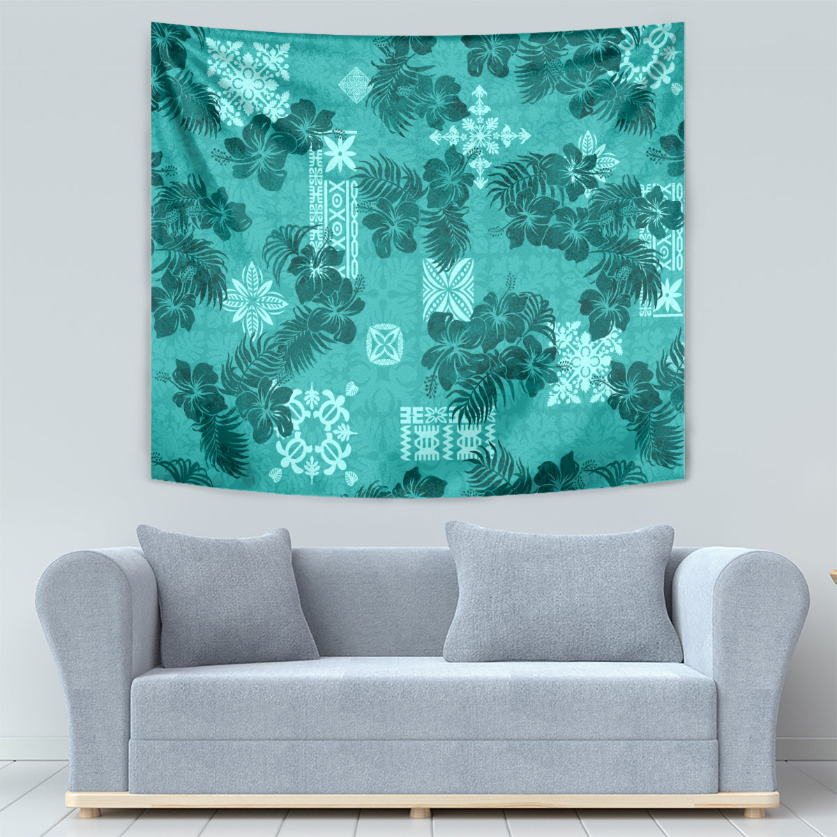 Vintage Hawaii Tapestry Hibiscus Mix Hawaiian Quilt Patches - Teal - Wonder Print Shop