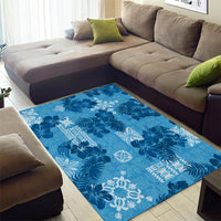 Hawaii Tapa Area Rug Hibiscus Mix Hawaiian Quilt Patches - Blue LT7 - Wonder Print Shop