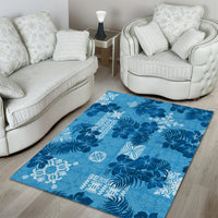 Hawaii Tapa Area Rug Hibiscus Mix Hawaiian Quilt Patches - Blue LT7 - Wonder Print Shop
