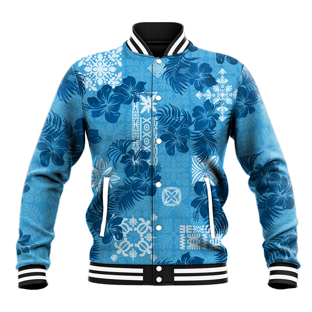 Hawaii Tapa Baseball Jacket Hibiscus Mix Hawaiian Quilt Patches - Blue LT7 - Wonder Print Shop