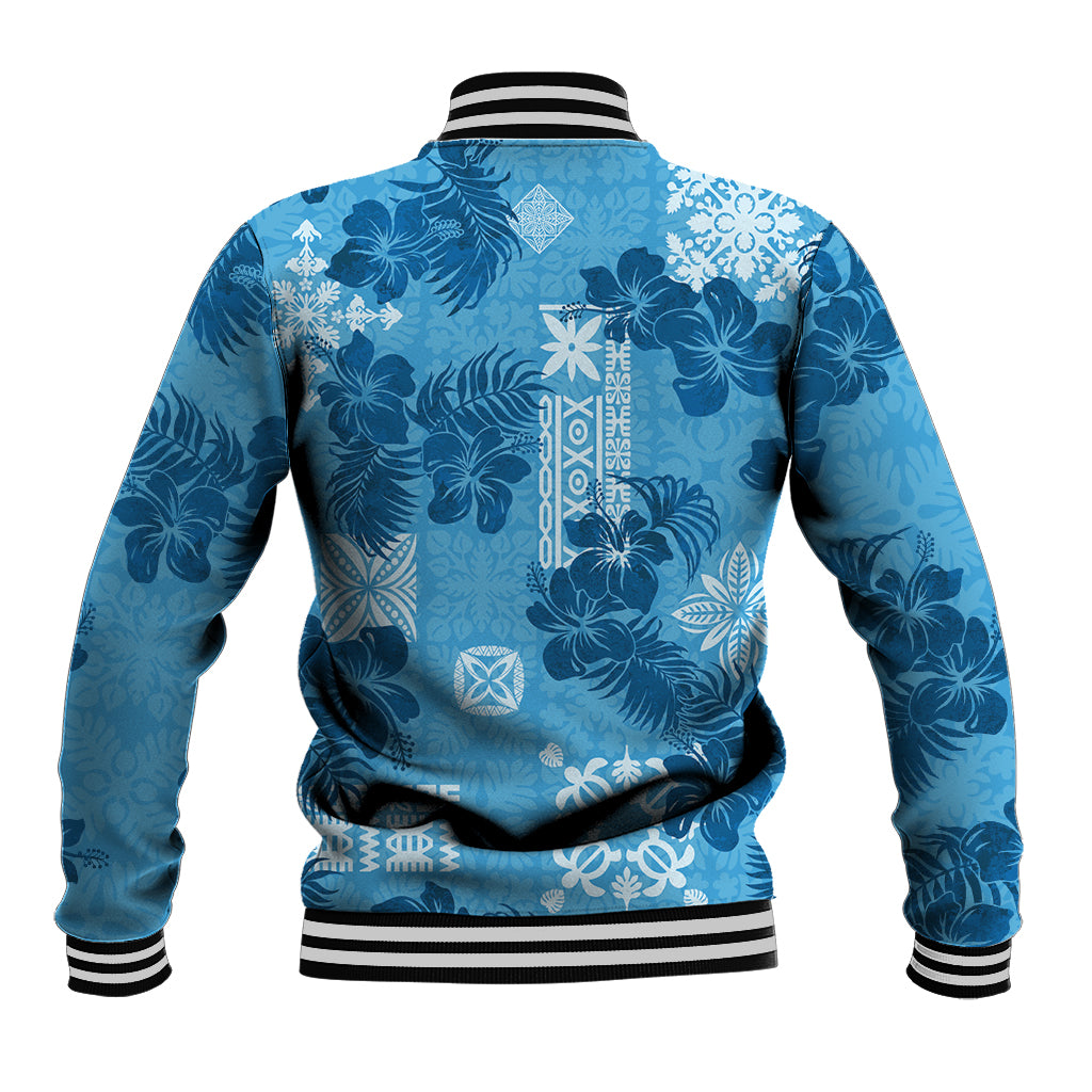 Hawaii Tapa Baseball Jacket Hibiscus Mix Hawaiian Quilt Patches - Blue LT7 - Wonder Print Shop