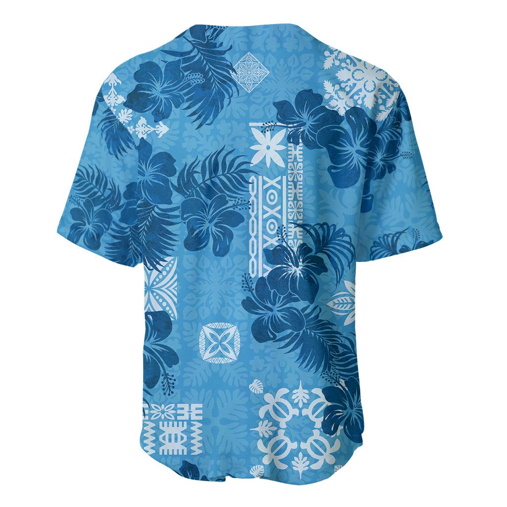 Hawaii Tapa Baseball Jersey Hibiscus Mix Hawaiian Quilt Patches - Blue LT7 - Wonder Print Shop