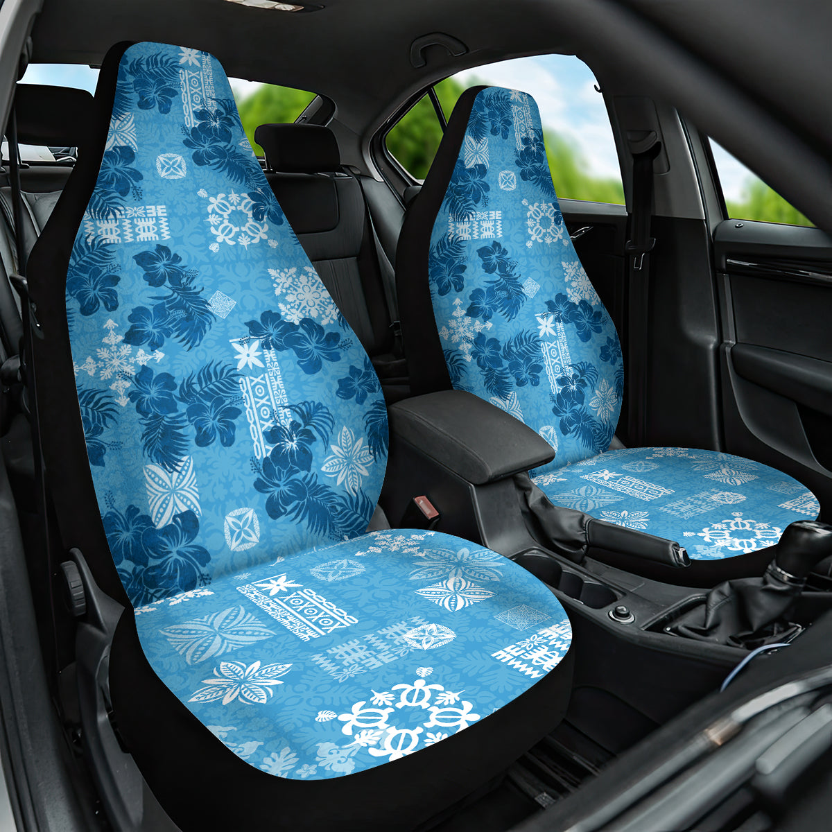 Hawaii Tapa Car Seat Cover Hibiscus Mix Hawaiian Quilt Patches - Blue LT7 - Wonder Print Shop