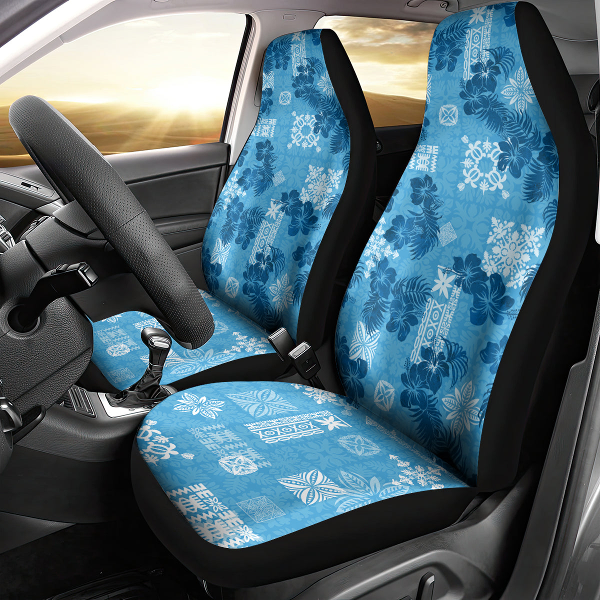 Hawaii Tapa Car Seat Cover Hibiscus Mix Hawaiian Quilt Patches - Blue LT7 - Wonder Print Shop
