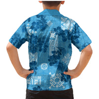 Hawaii Tapa Family Matching Mermaid Dress and Hawaiian Shirt Hibiscus Mix Hawaiian Quilt Patches - Blue LT7 - Wonder Print Shop