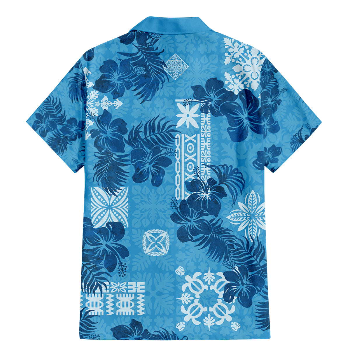 Hawaii Tapa Family Matching Mermaid Dress and Hawaiian Shirt Hibiscus Mix Hawaiian Quilt Patches - Blue LT7 - Wonder Print Shop