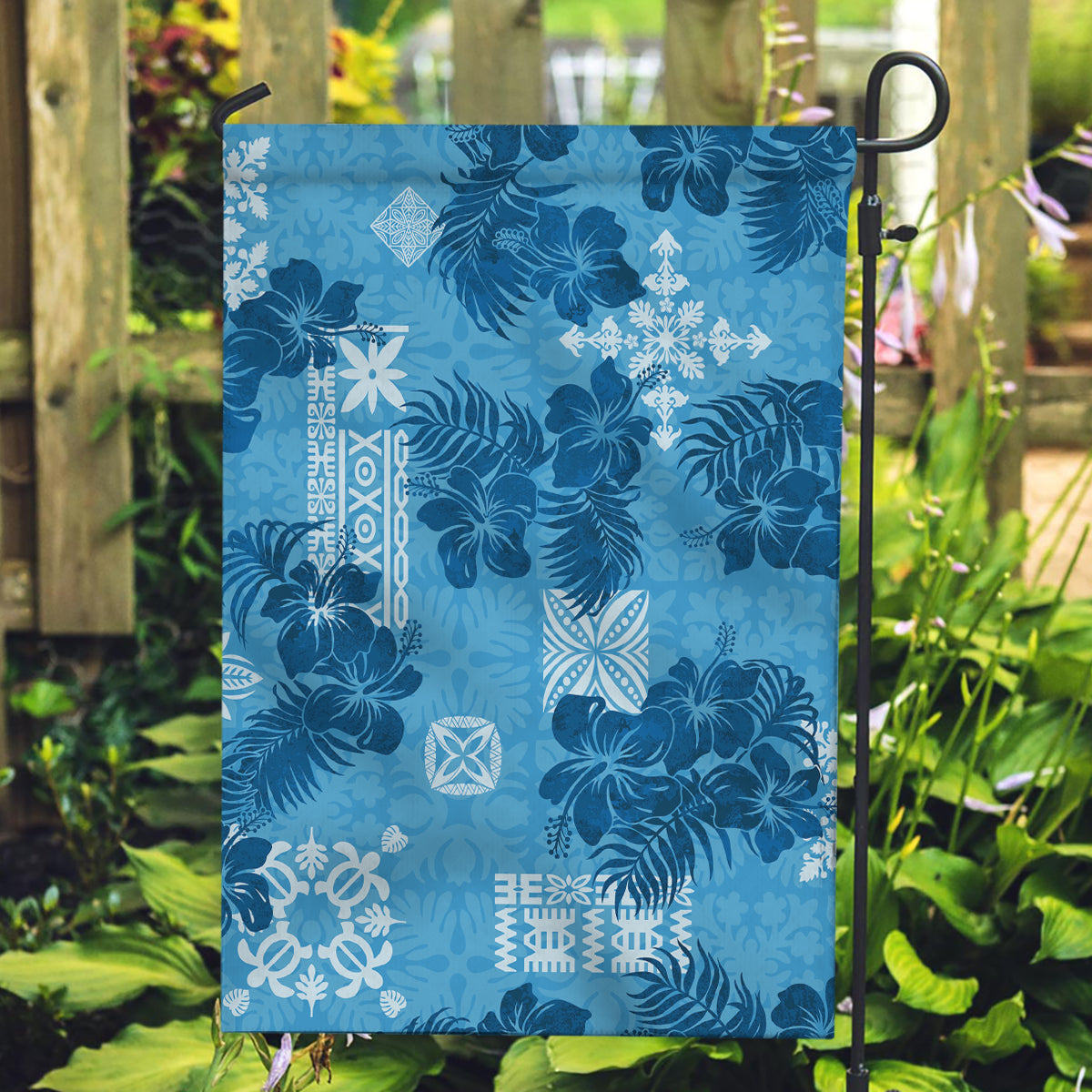 Hawaii Tapa Garden Flag Hibiscus Mix Hawaiian Quilt Patches - Blue - Wonder Print Shop