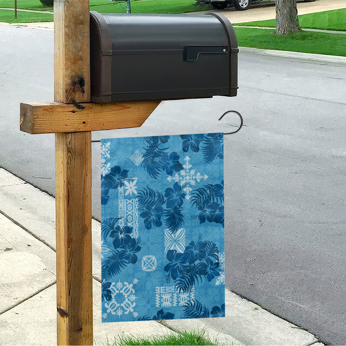 Hawaii Tapa Garden Flag Hibiscus Mix Hawaiian Quilt Patches - Blue - Wonder Print Shop