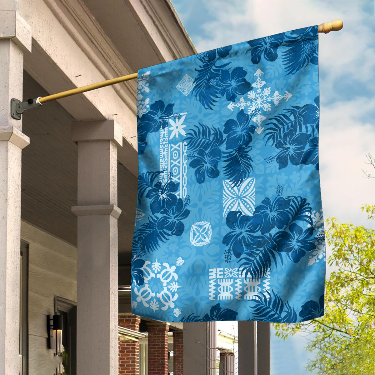 Hawaii Tapa Garden Flag Hibiscus Mix Hawaiian Quilt Patches - Blue - Wonder Print Shop