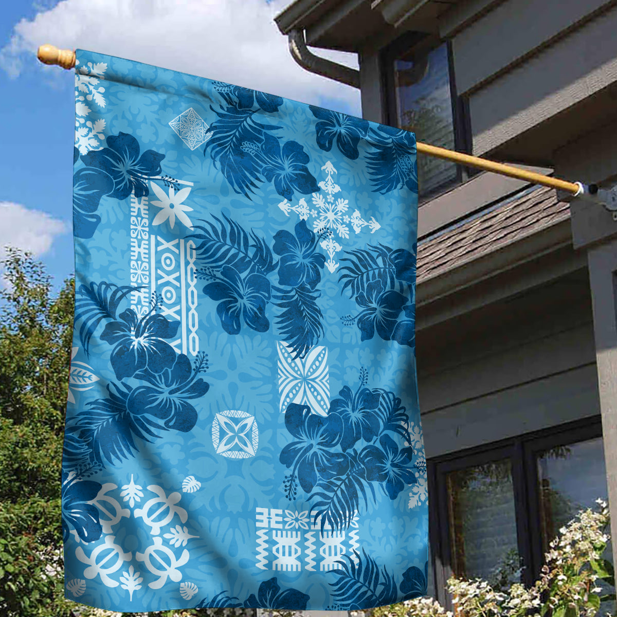 Hawaii Tapa Garden Flag Hibiscus Mix Hawaiian Quilt Patches - Blue - Wonder Print Shop