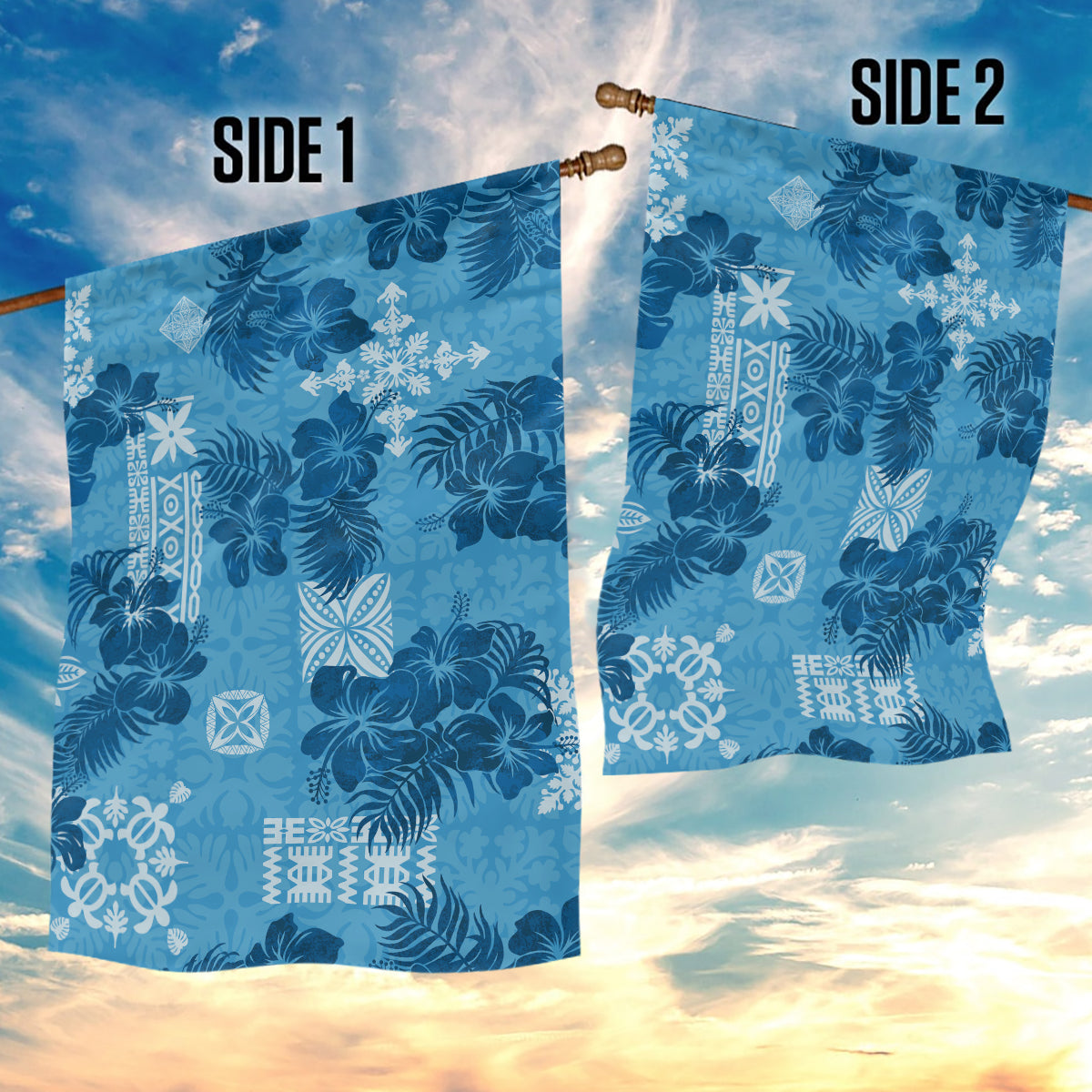 Hawaii Tapa Garden Flag Hibiscus Mix Hawaiian Quilt Patches - Blue - Wonder Print Shop