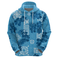 Hawaii Tapa Hoodie Hibiscus Mix Hawaiian Quilt Patches - Blue - Wonder Print Shop