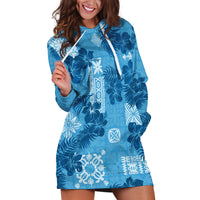 Hawaii Tapa Hoodie Dress Hibiscus Mix Hawaiian Quilt Patches - Blue - Wonder Print Shop