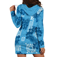 Hawaii Tapa Hoodie Dress Hibiscus Mix Hawaiian Quilt Patches - Blue - Wonder Print Shop