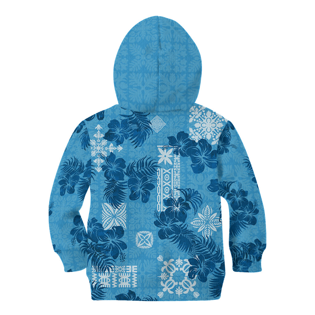 Hawaii Tapa Kid Hoodie Hibiscus Mix Hawaiian Quilt Patches - Blue - Wonder Print Shop