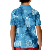 Hawaii Tapa Kid Polo Shirt Hibiscus Mix Hawaiian Quilt Patches - Blue - Wonder Print Shop