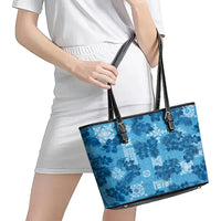 Hawaii Tapa Leather Tote Bag Hibiscus Mix Hawaiian Quilt Patches - Blue - Wonder Print Shop
