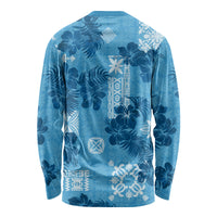 Hawaii Tapa Long Sleeve Shirt Hibiscus Mix Hawaiian Quilt Patches - Blue - Wonder Print Shop
