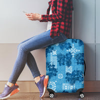 Hawaii Tapa Luggage Cover Hibiscus Mix Hawaiian Quilt Patches - Blue - Wonder Print Shop
