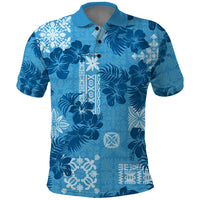 Hawaii Tapa Polo Shirt Hibiscus Mix Hawaiian Quilt Patches - Blue - Wonder Print Shop