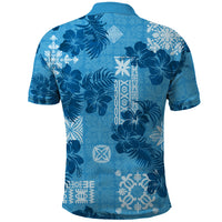 Hawaii Tapa Polo Shirt Hibiscus Mix Hawaiian Quilt Patches - Blue - Wonder Print Shop
