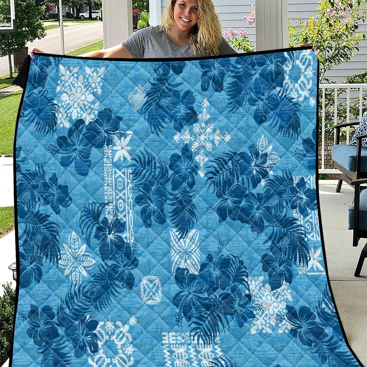 Hawaii Tapa Quilt Hibiscus Mix Hawaiian Quilt Patches - Blue - Wonder Print Shop