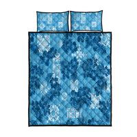 Hawaii Tapa Quilt Bed Set Hibiscus Mix Hawaiian Quilt Patches - Blue - Wonder Print Shop
