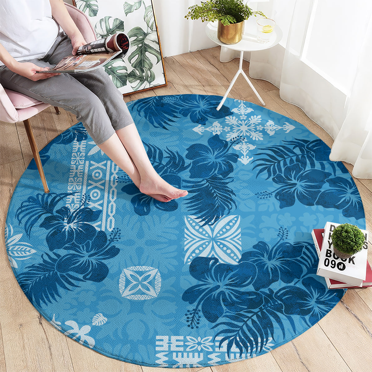 hawaii-tapa-round-carpet-hibiscus-mix-hawaiian-quilt-patches-blue