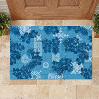 Hawaii Tapa Rubber Doormat Hibiscus Mix Hawaiian Quilt Patches - Blue - Wonder Print Shop