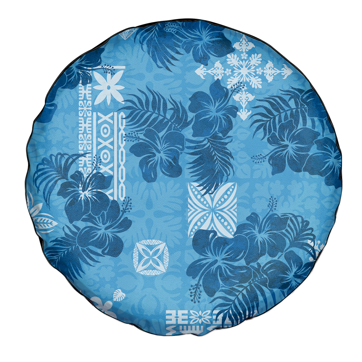 Hawaii Tapa Spare Tire Cover Hibiscus Mix Hawaiian Quilt Patches - Blue - Wonder Print Shop