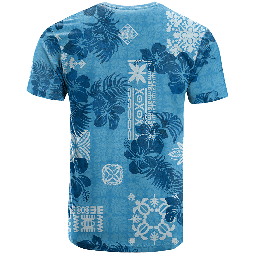 Hawaii Tapa T Shirt Hibiscus Mix Hawaiian Quilt Patches - Blue - Wonder Print Shop
